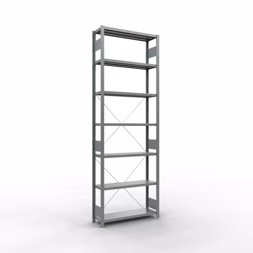 Grundregal, Fachbodenregal Stecksystem MULTIplus250, 3000 x 1000 x 300 mm (HxBxT), 7 Fachböden, Kreuzstrebe, verzinkt aus der Kategorie Grundregal mit der Artikelnummer 12932