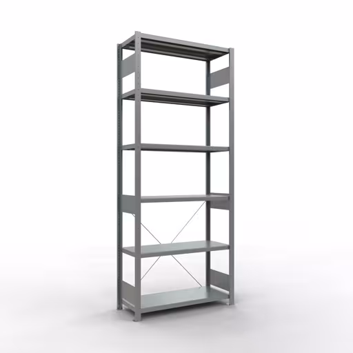 Grundregal, Fachbodenregal Stecksystem MULTIplus330, 2500 x 1000 x 400 mm (HxBxT), 6 Fachböden, Kreuzstrebe, verzinkt aus der Kategorie Grundregal mit der Artikelnummer 13941