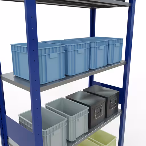 Grundregal, Fachbodenregal Stecksystem MULTIplus150, 3000 x 1000 x 400 mm (HxBxT), 7 Fachböden, Längenriegel, RAL 5010 enzianblau/verzinkt von Schulte Lagertechnik aus der Kategorie Stecksystem