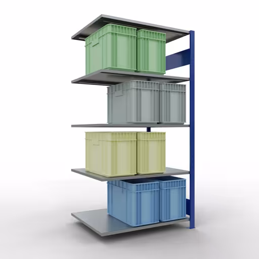 Anbauregal, Fachbodenregal Stecksystem MULTIplus150, 2000 x 1000 x 800 mm (HxBxT), 5 Fachböden, Längenriegel, RAL 5010 enzianblau/verzinkt von Schulte Lagertechnik aus der Kategorie Stecksystem