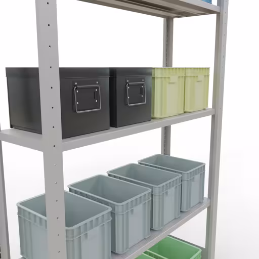 Grundregal, Fachbodenregal Stecksystem MULTIplus150, 2000 x 1000 x 300 mm (HxBxT), 5 Fachböden, Längenriegel, RAL 7035 lichtgrau von Schulte Lagertechnik aus der Kategorie Stecksystem