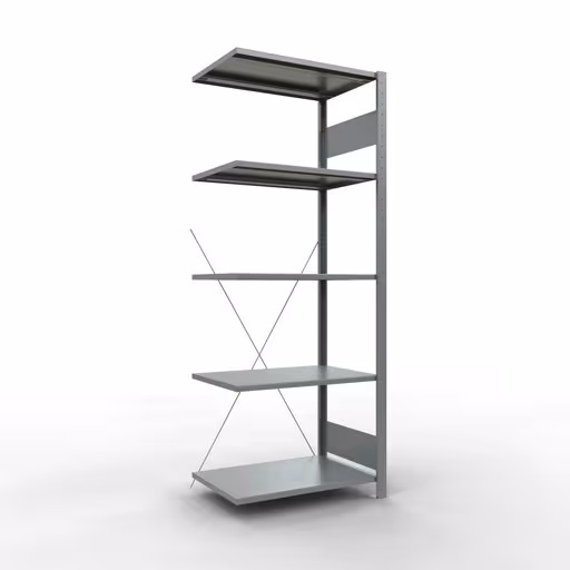 Anbauregal, Fachbodenregal Stecksystem MULTIplus150, 2000 x 750 x 500 mm (HxBxT), 5 Fachböden, Kreuzstrebe, verzinkt aus der Kategorie Anbauregal mit der Artikelnummer 12755-75