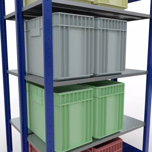 Produktbild Nr.8 des Artikels Grundregal, Doppelregal, Fachbodenregal Stecksystem MULTIplus150, 2000 x 1000 x (2x400) mm (HxBxT), 2x5 Fachböden, Längenriegel, RAL 5010 enzianblau aus der Produktreihe Fachbodenregale von der Marke Schulte Lagertechnik