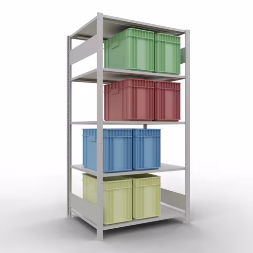 Grundregal, Fachbodenregal Stecksystem MULTIplus150, 2000 x 1000 x 800 mm (HxBxT), 5 Fachböden, Längenriegel, RAL 7035 lichtgrau von Schulte Lagertechnik aus der Kategorie Stecksystem