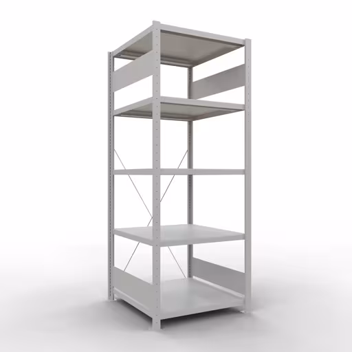 Grundregal, Fachbodenregal Stecksystem MULTIplus250, 2000 x 750 x 800 mm (HxBxT), 5 Fachböden, Kreuzstrebe, RAL 7035 lichtgrau aus der Kategorie Grundregal mit der Artikelnummer 32880-75