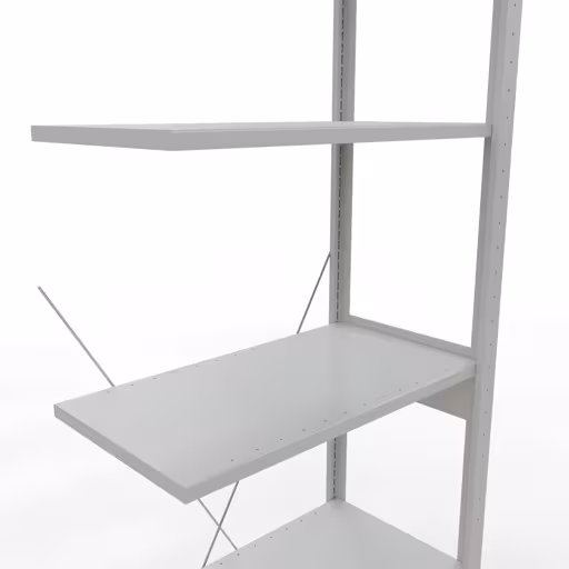 Produktbild Nr.7 des Artikels Anbauregal, Fachbodenregal Stecksystem MULTIplus150, 2500 x 750 x 400 mm (HxBxT), 6 Fachböden, Kreuzstrebe, RAL 7035 lichtgrau aus der Produktreihe Stecksystem von der Marke Schulte Lagertechnik