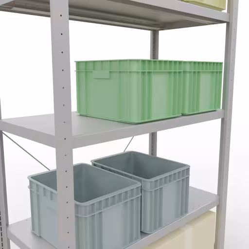 Produktbild Nr.15 des Artikels Grundregal, Fachbodenregal Stecksystem MULTIplus250, 2000 x 1000 x 500 mm (HxBxT), 5 Fachböden, Kreuzstrebe, RAL 7035 lichtgrau aus der Produktreihe Stecksystem von der Marke Schulte Lagertechnik