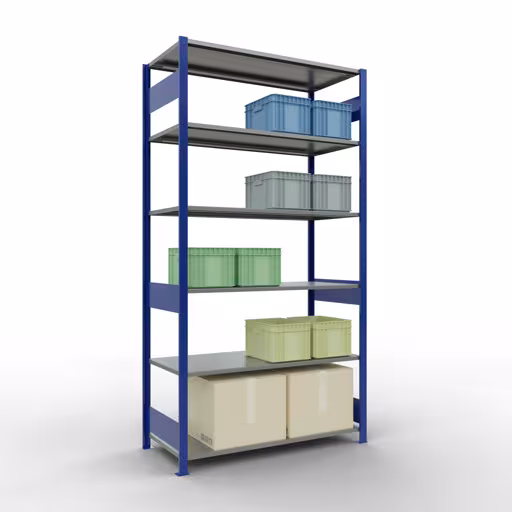 Produktbild Nr.13 des Artikels Grundregal, Fachbodenregal Stecksystem MULTIplus150, 2500 x 1300 x 600 mm (HxBxT), 6 Fachböden, Längenriegel, RAL 5010 enzianblau/verzinkt aus der Produktreihe Stecksystem von der Marke Schulte Lagertechnik