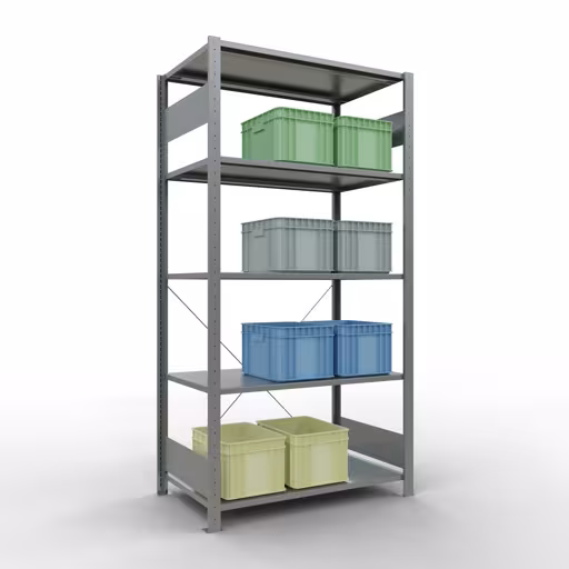 Produktbild Nr.11 des Artikels Grundregal, Fachbodenregal Stecksystem MULTIplus150, 2000 x 1000 x 600 mm (HxBxT), 5 Fachböden, Kreuzstrebe, verzinkt - Expressline aus der Produktreihe Stecksystem von der Marke Schulte Lagertechnik