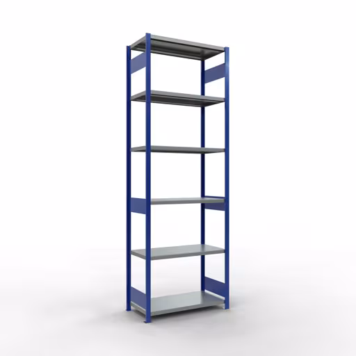 Grundregal, Fachbodenregal Stecksystem MULTIplus250, 3000 x 1000 x 500 mm (HxBxT), 7 Fachböden, Längenriegel, RAL 5010 enzianblau/verzinkt aus der Kategorie Grundregal mit der Artikelnummer 12952-LR-B