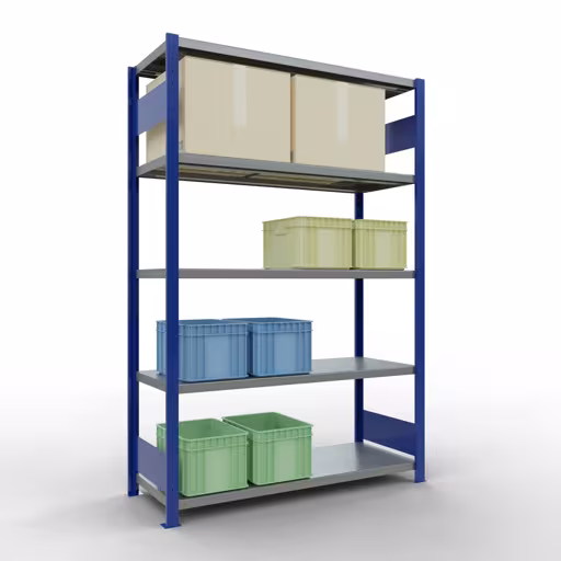 Abbildung Nr 13 des Artikels Grundregal, Fachbodenregal Stecksystem MULTIplus250, 2000 x 1300 x 500 mm (HxBxT), 5 Fachböden, Längenriegel, RAL 5010 enzianblau/verzinkt aus der Produktgruppe Stecksystem von der Marke Schulte Lagertechnik