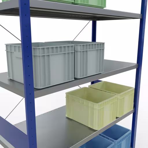 Abbildung Nr 12 des Artikels Grundregal, Fachbodenregal Stecksystem MULTIplus250, 3000 x 1300 x 600 mm (HxBxT), 7 Fachböden, Kreuzstrebe, RAL 5010 enzianblau/verzinkt aus der Produktgruppe Stecksystem von der Marke Schulte Lagertechnik