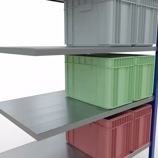 Abbildung Nr 12 des Artikels Anbauregal, Fachbodenregal Stecksystem MULTIplus250, 2500 x 1300 x 800 mm (HxBxT), 6 Fachböden, Kreuzstrebe, RAL 5010 enzianblau/verzinkt aus der Produktgruppe Stecksystem von der Marke Schulte Lagertechnik