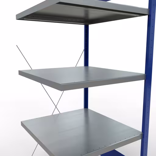 Abbildung Nr 14 des Artikels Anbauregal, Fachbodenregal Stecksystem MULTIplus250, 2000 x 750 x 800 mm (HxBxT), 5 Fachböden, Kreuzstrebe, RAL 5010 enzianblau/verzinkt/verzinkt aus der Produktgruppe Stecksystem von der Marke Schulte Lagertechnik