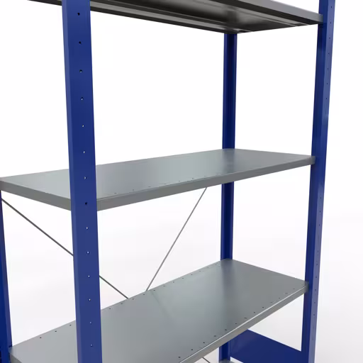 Abbildung Nr 10 des Artikels Grundregal, Fachbodenregal Stecksystem MULTIplus85, 2000 x 1000 x 400 mm (HxBxT), 5 Fachböden, Kreuzstrebe, RAL 5010 enzianblau aus der Produktgruppe Stecksystem von der Marke Schulte Lagertechnik