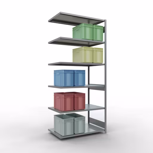 Abbildung Nr 15 des Artikels Anbauregal, Fachbodenregal Stecksystem MULTIplus250, 3000 x 1300 x 800 mm (HxBxT), 7 Fachböden, Längenriegel, verzinkt aus der Produktgruppe Stecksystem von der Marke Schulte Lagertechnik