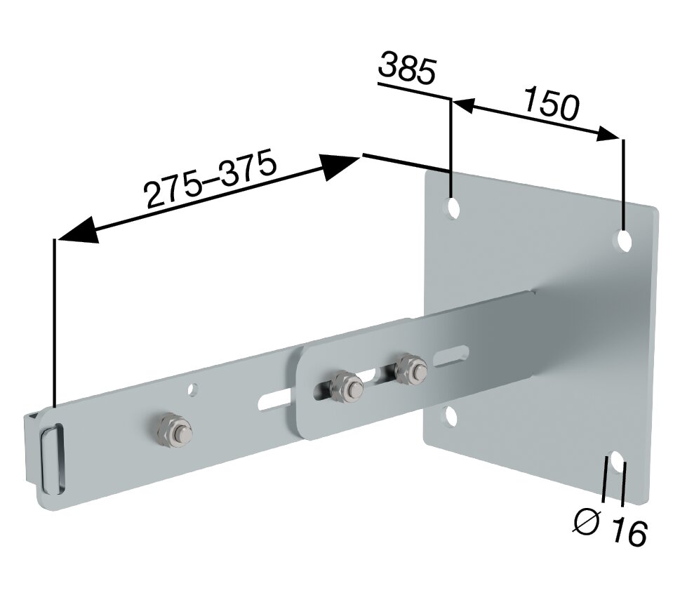 Munk Wandhalter m. Klemmbügel, verstellbar 275-375mm, Edelstahl