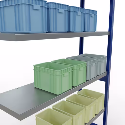 Abbildung Nr 14 des Artikels Anbauregal, Fachbodenregal Stecksystem MULTIplus250, 2500 x 1300 x 400 mm (HxBxT), 6 Fachböden, Längenriegel, RAL 5010 enzianblau/verzinkt aus der Produktgruppe Stecksystem von der Marke Schulte Lagertechnik