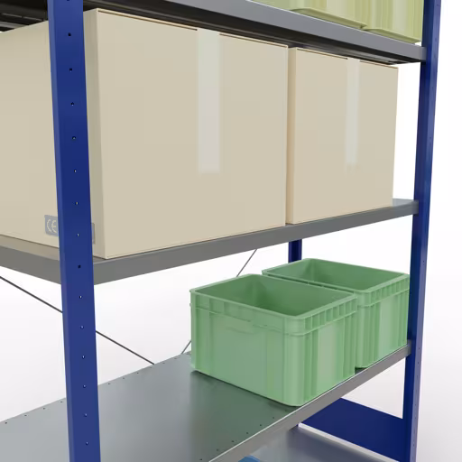 Grundregal, Fachbodenregal Stecksystem MULTIplus250, 2000 x 1300 x 500 mm (HxBxT), 5 Fachböden, Kreuzstrebe, RAL 5010 enzianblau/verzinkt von der Marke Schulte Lagertechnik aus der Produktreihe Stecksystem