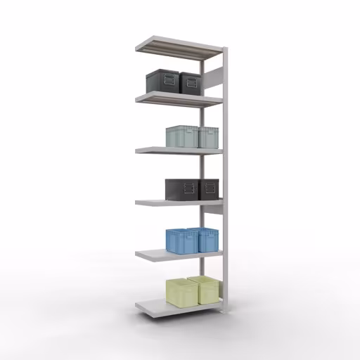 Abbildung Nr 13 des Artikels Anbauregal, Fachbodenregal Stecksystem MULTIplus250, 2500 x 750 x 400 mm (HxBxT), 6 Fachböden, Längenriegel, RAL 7035 lichtgrau aus der Produktgruppe Stecksystem von der Marke Schulte Lagertechnik