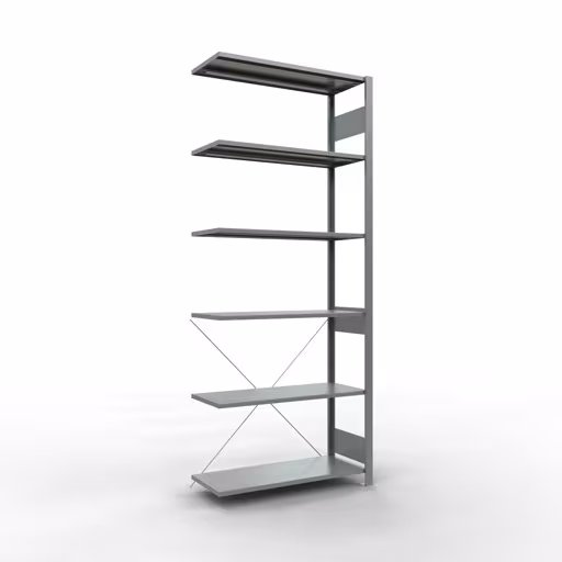 Anbauregal, Fachbodenregal Stecksystem MULTIplus150, 2500 x 1000 x 400 mm (HxBxT), 6 Fachböden, Kreuzstrebe, verzinkt aus der Kategorie Anbauregal mit der Artikelnummer 12746