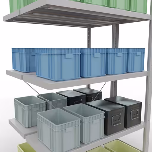 Produktbild Nr.13 des Artikels Anbauregal, Doppelregal, Fachbodenregal Stecksystem MULTIplus250, 2000 x 1000 x (2x400) mm (HxBxT), 2x5 Fachböden, Kreuzstrebe, RAL 7035 lichtgrau aus der Produktreihe Fachbodenregale von der Marke Schulte Lagertechnik