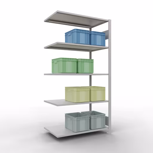 Abbildung Nr 15 des Artikels Anbauregal, Fachbodenregal Stecksystem MULTIplus85, 2000 x 1000 x 600 mm (HxBxT), 5 Fachböden, Längenriegel, RAL 7035 lichtgrau aus der Produktgruppe Stecksystem von der Marke Schulte Lagertechnik