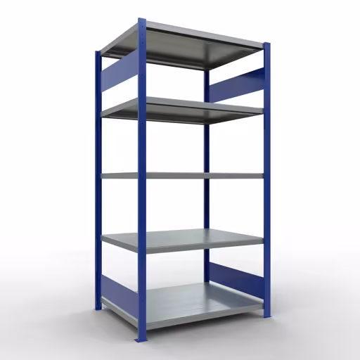 Grundregal, Fachbodenregal Stecksystem MULTIplus250, 2000 x 1000 x 800 mm (HxBxT), 5 Fachböden, Längenriegel, RAL 5010 enzianblau/verzinkt aus der Kategorie Grundregal mit der Artikelnummer 12980-LR-B