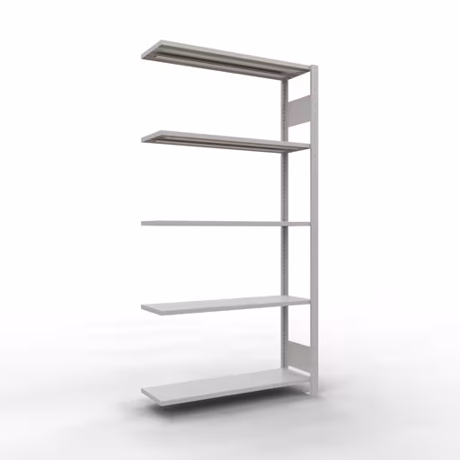 Anbauregal, Fachbodenregal Stecksystem MULTIplus85, 2000 x 1000 x 300 mm (HxBxT), 5 Fachböden, Längenriegel, RAL 7035 lichtgrau von der Marke Schulte Lagertechnik aus der Produktreihe Stecksystem