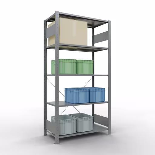 Abbildung Nr 9 des Artikels Grundregal, Fachbodenregal Stecksystem MULTIplus85, 2000 x 1000 x 500 mm (HxBxT), 5 Fachböden, Kreuzstrebe, verzinkt aus der Produktgruppe Stecksystem von der Marke Schulte Lagertechnik
