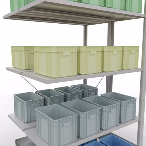 Zusatzbild des Artikels Anbauregal, Doppelregal, Fachbodenregal Stecksystem MULTIplus150, 2000 x 1000 x (2x400) mm (HxBxT), 2x5 Fachböden, Kreuzstrebe, RAL 7035 lichtgrau aus Doppelregale
