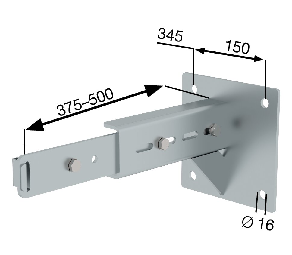 Munk Wandhalter m. Klemmbügel, verstellbar 375-500mm, Stahl verzinkt