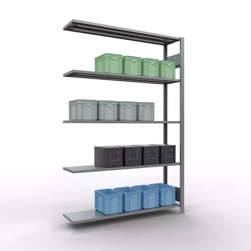 Zusatzbild des Artikels Anbauregal, Fachbodenregal Stecksystem MULTIplus150, 2000 x 1300 x 300 mm (HxBxT), 5 Fachböden, Längenriegel, verzinkt aus Anbauregal