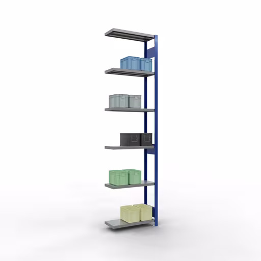 Abbildung Nr 15 des Artikels Anbauregal, Fachbodenregal Stecksystem MULTIplus250, 3000 x 750 x 300 mm (HxBxT), 7 Fachböden, Längenriegel, RAL 5010 enzianblau/verzinkt/verzinkt aus der Produktgruppe Stecksystem von der Marke Schulte Lagertechnik