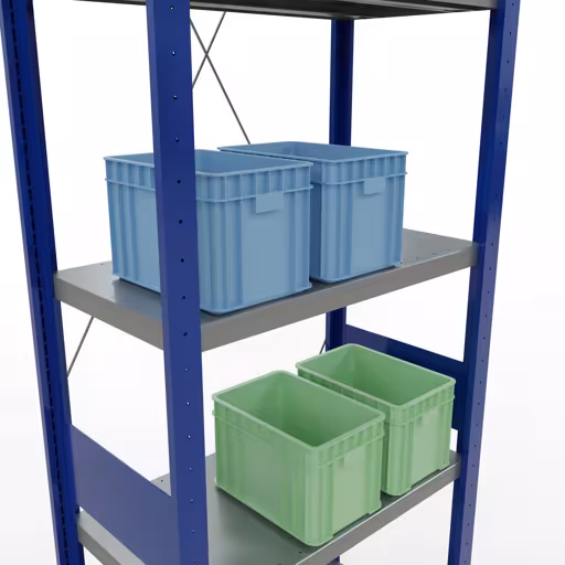 Grundregal, Fachbodenregal Stecksystem MULTIplus250, 3000 x 750 x 400 mm (HxBxT), 7 Fachböden, Kreuzstrebe, RAL 5010 enzianblau/verzinkt/verzinkt aus der Kategorie Grundregal mit der GTIN 4004514282682 Grundregal, Fachbodenregal Stecksystem MULTIplus250, 3000 x 750 x 400 mm (HxBxT), 7 Fachböden, Kreuzstrebe, RAL 5010 enzianblau/verzinkt/verzinkt von der Marke Schulte Lagertechnik aus der Produktreihe Stecksystem