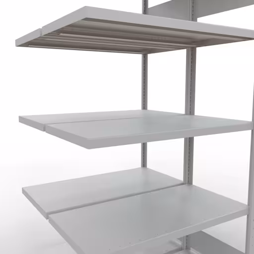 Produktbild Nr.7 des Artikels Anbauregal, Doppelregal, Fachbodenregal Stecksystem MULTIplus250, 2000 x 1000 x (2x500) mm (HxBxT), 2x5 Fachböden, Längenriegel, RAL 7035 lichtgrau aus der Produktreihe Fachbodenregale von der Marke Schulte Lagertechnik