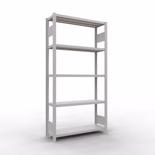Grundregal, Fachbodenregal Stecksystem MULTIplus330, 2000 x 1000 x 300 mm (HxBxT), 5 Fachböden, Längenriegel, RAL 7035 lichtgrau aus der Kategorie Grundregal mit der Artikelnummer 33830-LR