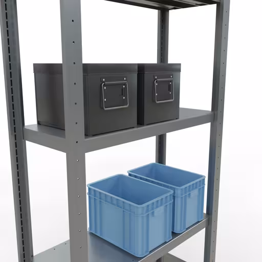 Grundregal, Fachbodenregal Stecksystem MULTIplus250, 2000 x 750 x 300 mm (HxBxT), 5 Fachböden, Längenriegel, verzinkt von Schulte Lagertechnik aus der Kategorie Stecksystem