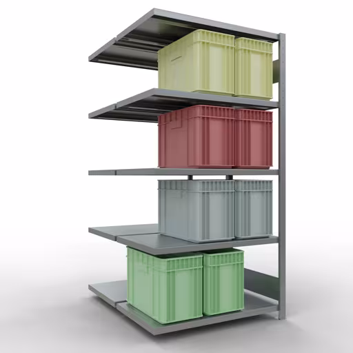 Anbauregal, Doppelregal, Fachbodenregal Stecksystem MULTIplus250, 2000 x 1000 x (2x600) mm (HxBxT), 2x5 Fachböden, Längenriegel, verzinkt von Schulte Lagertechnik aus der Kategorie Fachbodenregale