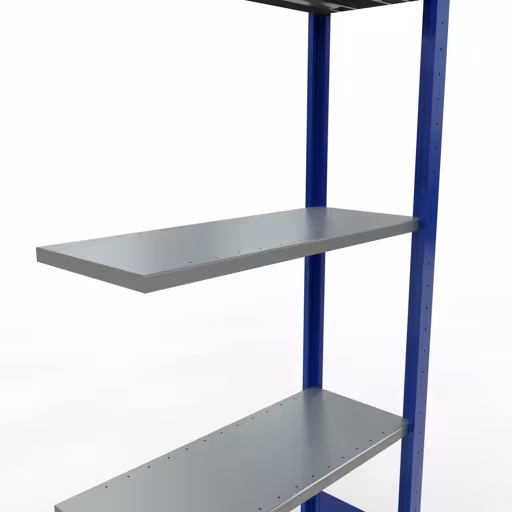 Produktbild Nr.6 des Artikels Anbauregal, Fachbodenregal Stecksystem MULTIplus150, 2000 x 750 x 300 mm (HxBxT), 5 Fachböden, Längenriegel, RAL 5010 enzianblau/verzinkt/verzinkt aus der Produktreihe Stecksystem von der Marke Schulte Lagertechnik