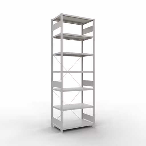 Grundregal, Fachbodenregal Stecksystem MULTIplus250, 3000 x 1000 x 600 mm (HxBxT), 7 Fachböden, Kreuzstrebe, RAL 7035 lichtgrau von der Marke Schulte Lagertechnik Grundregal, Fachbodenregal Stecksystem MULTIplus250, 3000 x 1000 x 600 mm (HxBxT), 7 Fachböden, Kreuzstrebe, RAL 7035 lichtgrau aus der Kategorie Grundregal mit der Artikelnummer 32862