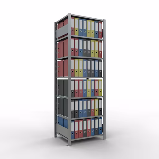 Produktbild Nr 11 des Artikels Grundregal, Büro-Fachbodenregal Stecksystem MULTIplus150, 2300 x 750 x 600 mm (HxBxT), 7 Fachböden, Längenriegel, verzinkt, ohne Mittelanschlag Abbildung Nr 11 des Artikels Grundregal, Büro-Fachbodenregal Stecksystem MULTIplus150, 2300 x 750 x 600 mm (HxBxT), 7 Fachböden, Längenriegel, verzinkt, ohne Mittelanschlag aus der Produktgruppe Büroregale von der Marke Schulte Lagertechnik