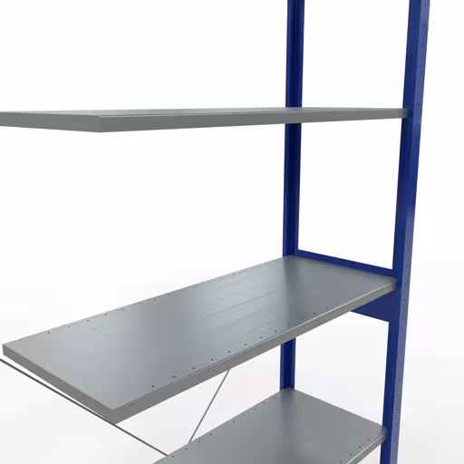 Abbildung Nr 9 des Artikels Anbauregal, Fachbodenregal Stecksystem MULTIplus85, 2500 x 1000 x 400 mm (HxBxT), 6 Fachböden, Kreuzstrebe, RAL 5010 enzianblau aus der Produktgruppe Stecksystem von der Marke Schulte Lagertechnik