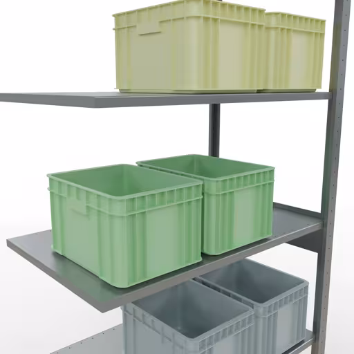 Zusatzbild des Artikels Anbauregal, Fachbodenregal Stecksystem MULTIplus85, 2500 x 1000 x 600 mm (HxBxT), 6 Fachböden, Längenriegel, verzinkt aus Anbauregal