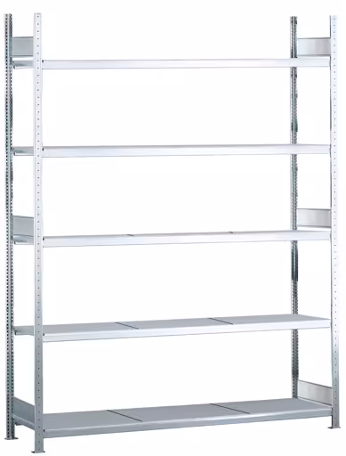 Grundregal, Weitspannregal WS 2000 mit Stahlböden, 3000 x 2250 x 500 mm (HxBxT), verzinkt, 5 Ebenen, Fachlast 400 kg, Feldlast 2.000 kg aus der Kategorie WS2000 für Fachlasten bis 400kg mit der Artikelnummer 15732