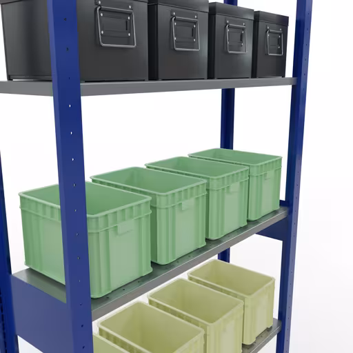 Grundregal, Fachbodenregal Stecksystem MULTIplus85, 2500 x 1000 x 300 mm (HxBxT), 6 Fachböden, Längenriegel, RAL 5010 enzianblau von der Marke Schulte Lagertechnik aus der Produktreihe Stecksystem