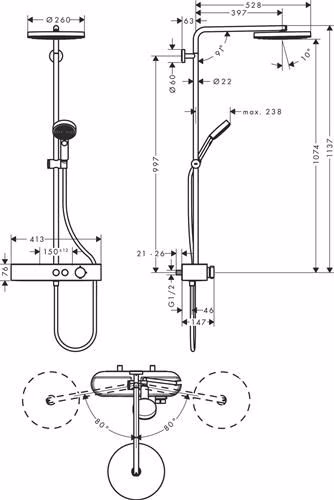 Hansgrohe Showerpipe PULSIFY 260 1jet mit Brausethermostat chrom