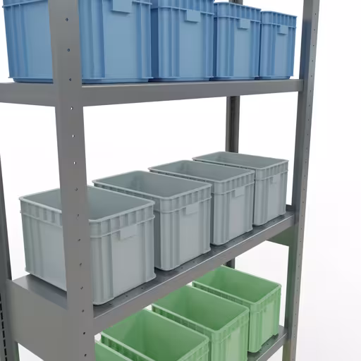 Abbildung Nr 10 des Artikels Grundregal, Fachbodenregal Stecksystem MULTIplus330, 2500 x 1000 x 300 mm (HxBxT), 6 Fachböden, Längenriegel, verzinkt aus der Produktgruppe Stecksystem von der Marke Schulte Lagertechnik