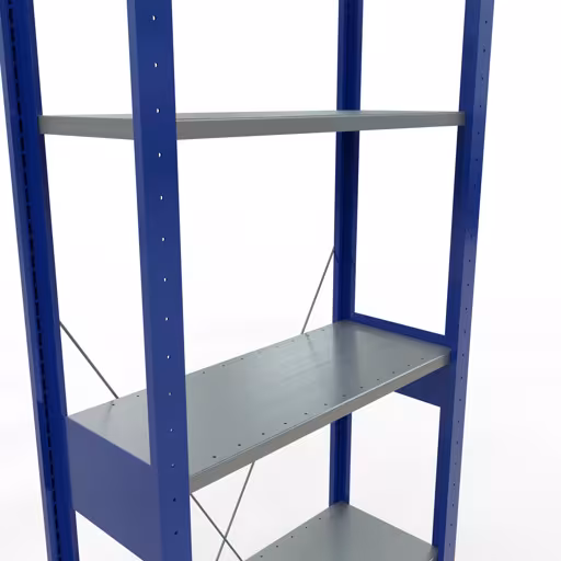 Grundregal, Fachbodenregal Stecksystem MULTIplus150, 2500 x 750 x 300 mm (HxBxT), 6 Fachböden, Kreuzstrebe, RAL 5010 enzianblau/verzinkt/verzinkt von Schulte Lagertechnik mit der Artikelnr. 12731-75-B