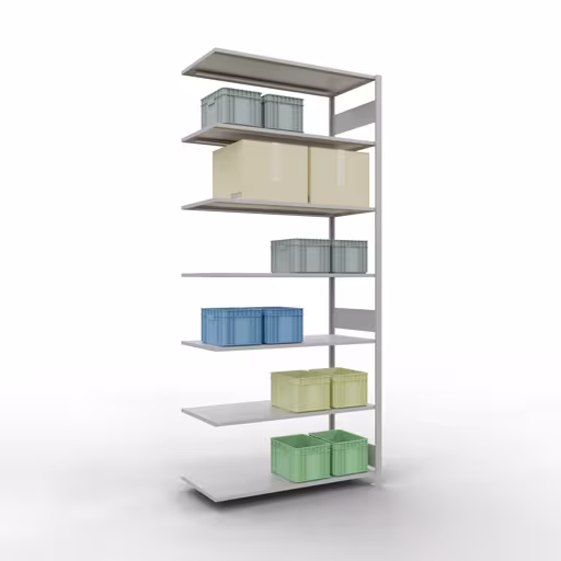 Anbauregal, Fachbodenregal Stecksystem MULTIplus150, 3000 x 1300 x 600 mm (HxBxT), 7 Fachböden, Längenriegel, RAL 7035 lichtgrau von der Marke Schulte Lagertechnik aus der Produktreihe Stecksystem